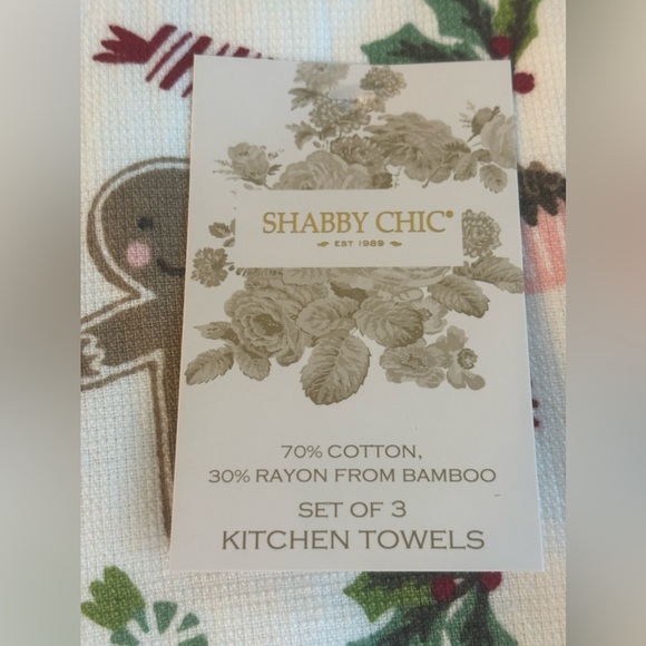 Gingerbread Shabby Chick Set of 3 kitchen towels Have A Sweet Christmas - Picture 3 of 4